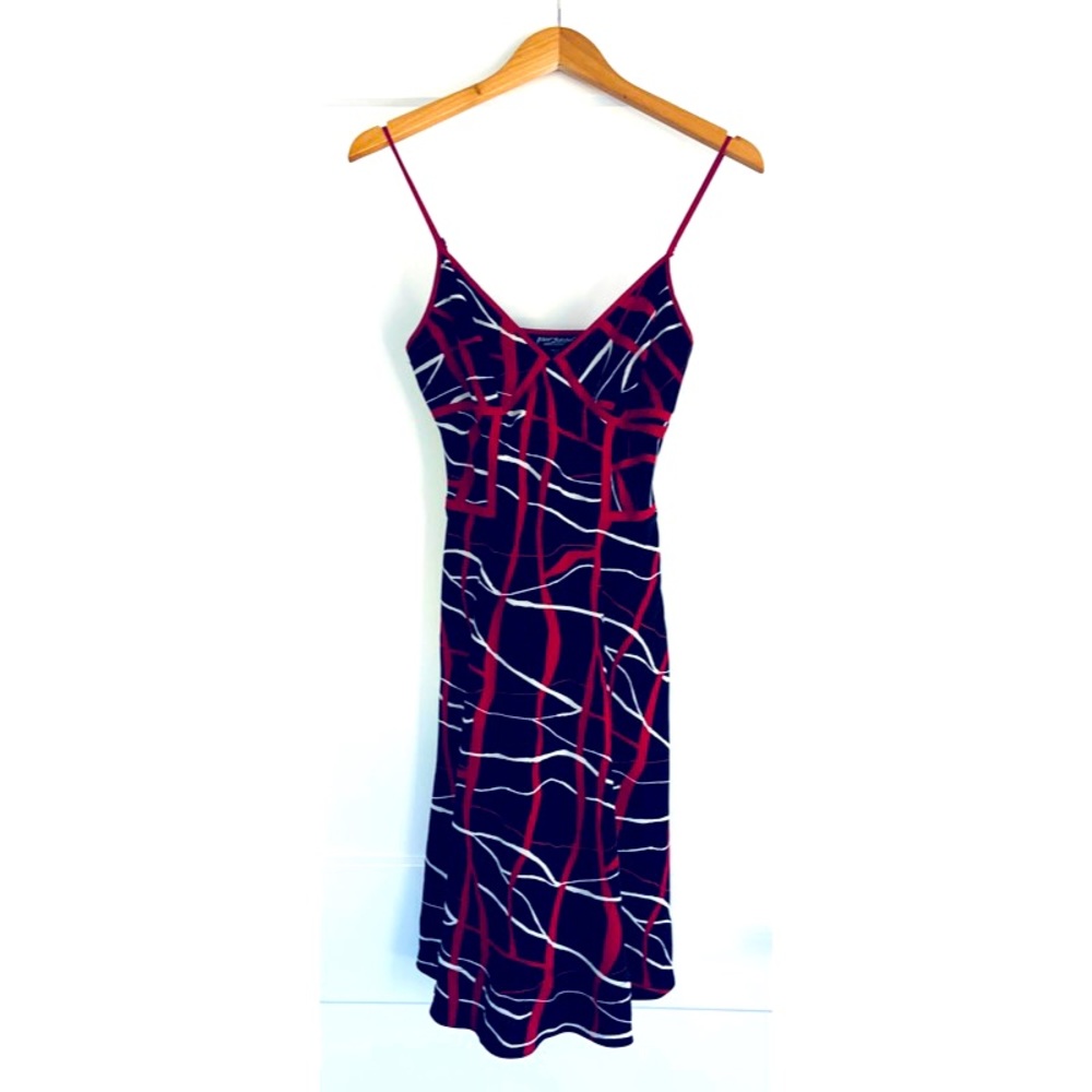 Vintage 90s Y2K Betsey Johnson Silk Black Red Cage Stripe Slip Dress